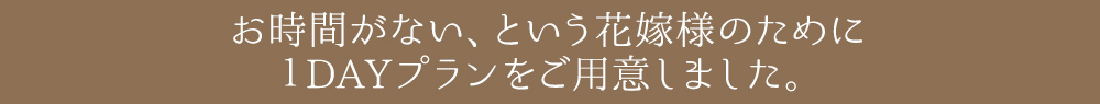 お時間がない、という花嫁様のために1DAYプランをご用意しました。